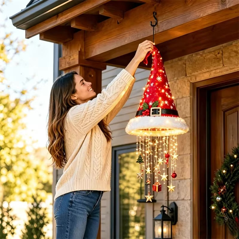 Suspension lumineuse de Noël LED – Bonnet de Père Noël