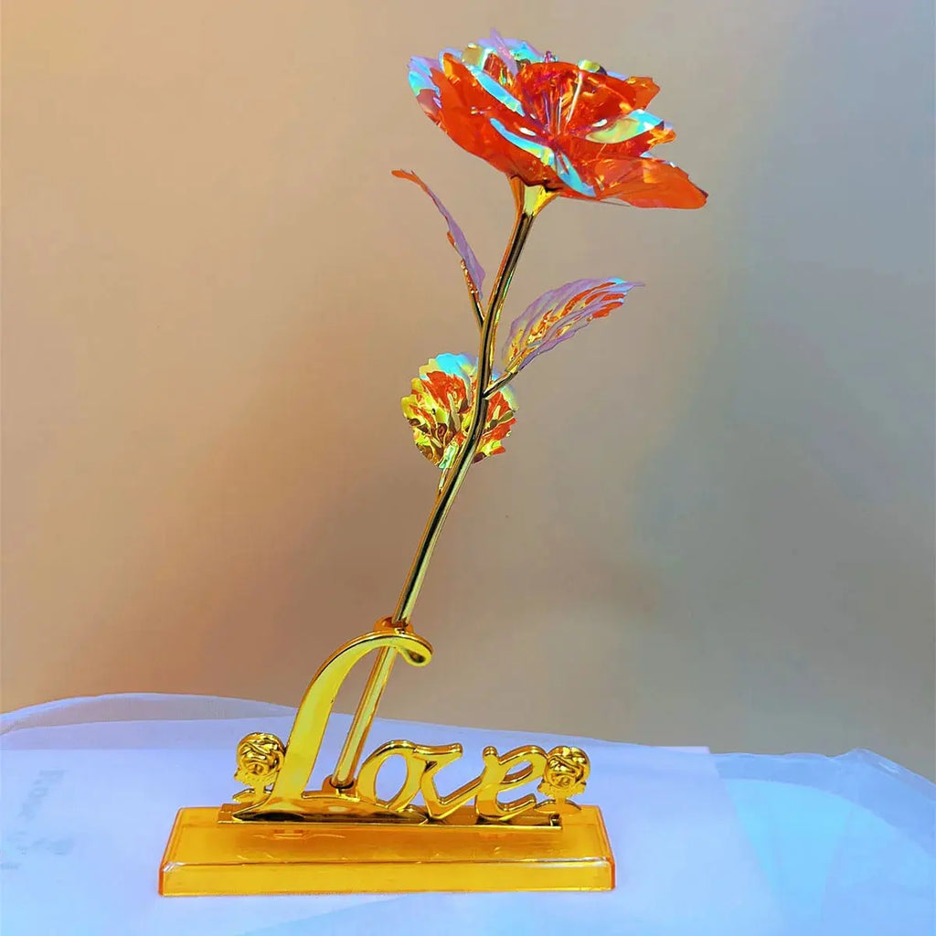 Rose éternelle plaquée Or 24K avec support LOVE Fééries Mancelya