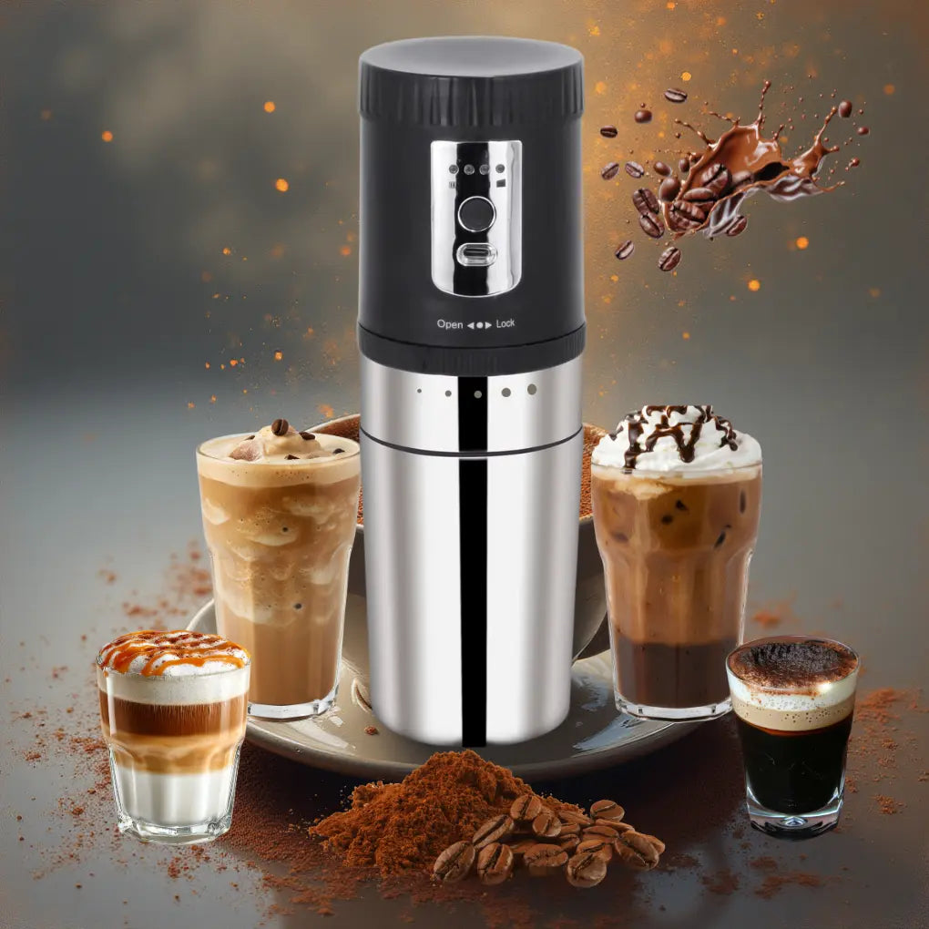 Moulin à café portable rechargeable 3-en-1-Tasse isotherme intégrée
