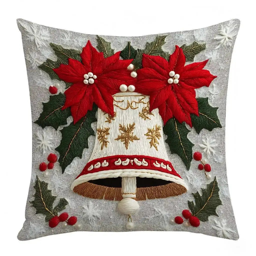 Housse de coussin festif avec fleurs et nœuds rouge Fééries Mancelya