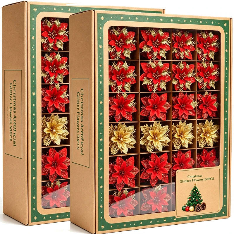 Fleurs de Noël artificielles pailletées