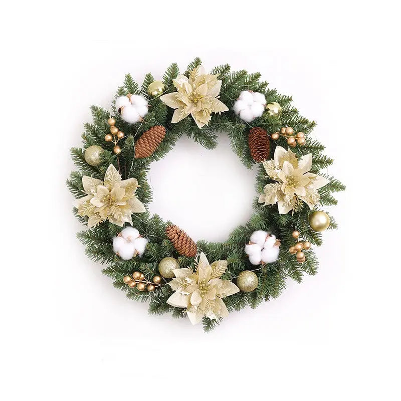 Couronne de noël de fleurs artificielles et pommes de pin lumineuse Fééries Mancelya