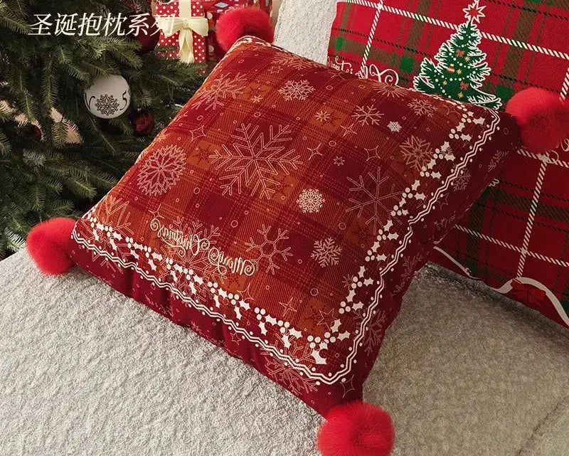 Housses de coussin imprimés avec pompons(lot de 2) Fééries Mancelya