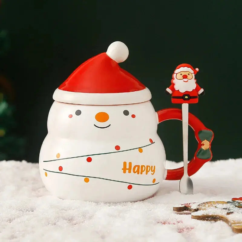 Mug de Noël en céramique avec couvercle et cuillère style nordique Fééries Mancelya