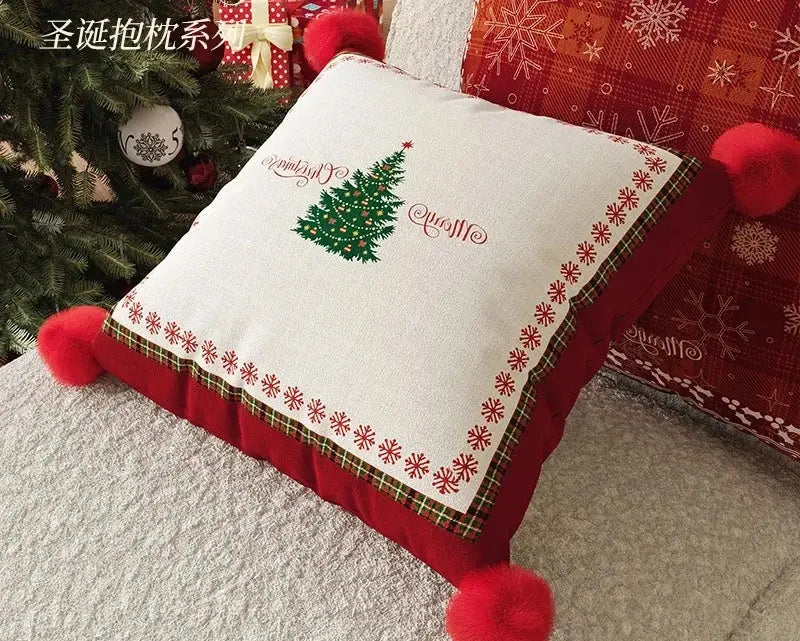 Housses de coussin imprimés avec pompons(lot de 2) Fééries Mancelya