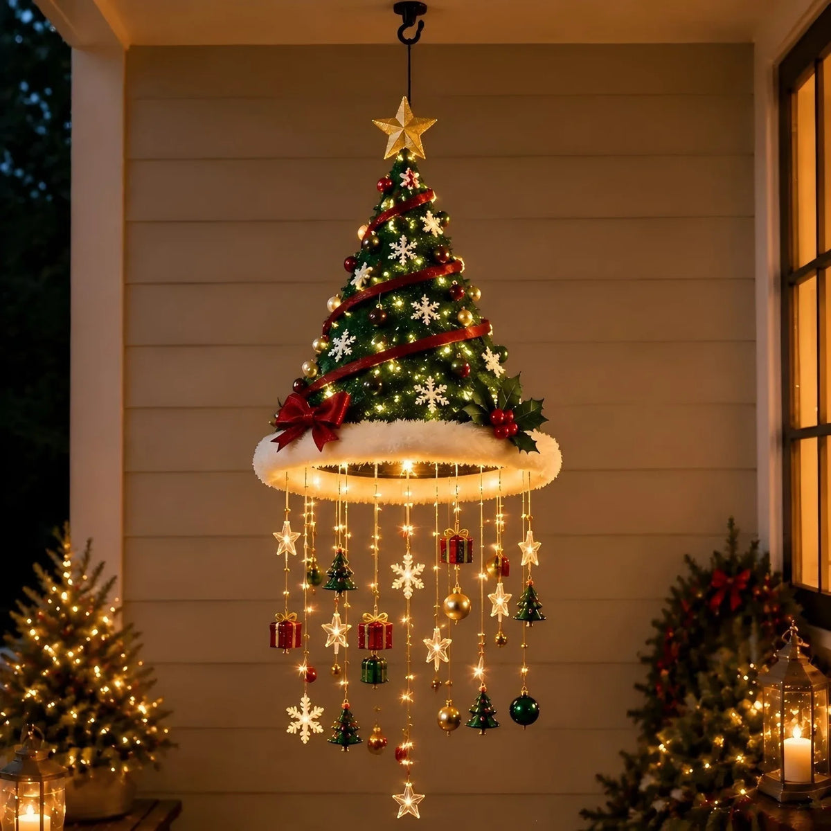 Suspension lumineuse de Noël LED – Bonnet de Père Noël
