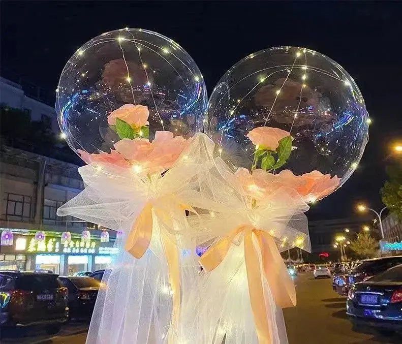Bouquet de roses lumineuses LED dans ballon transparent Fééries Mancelya