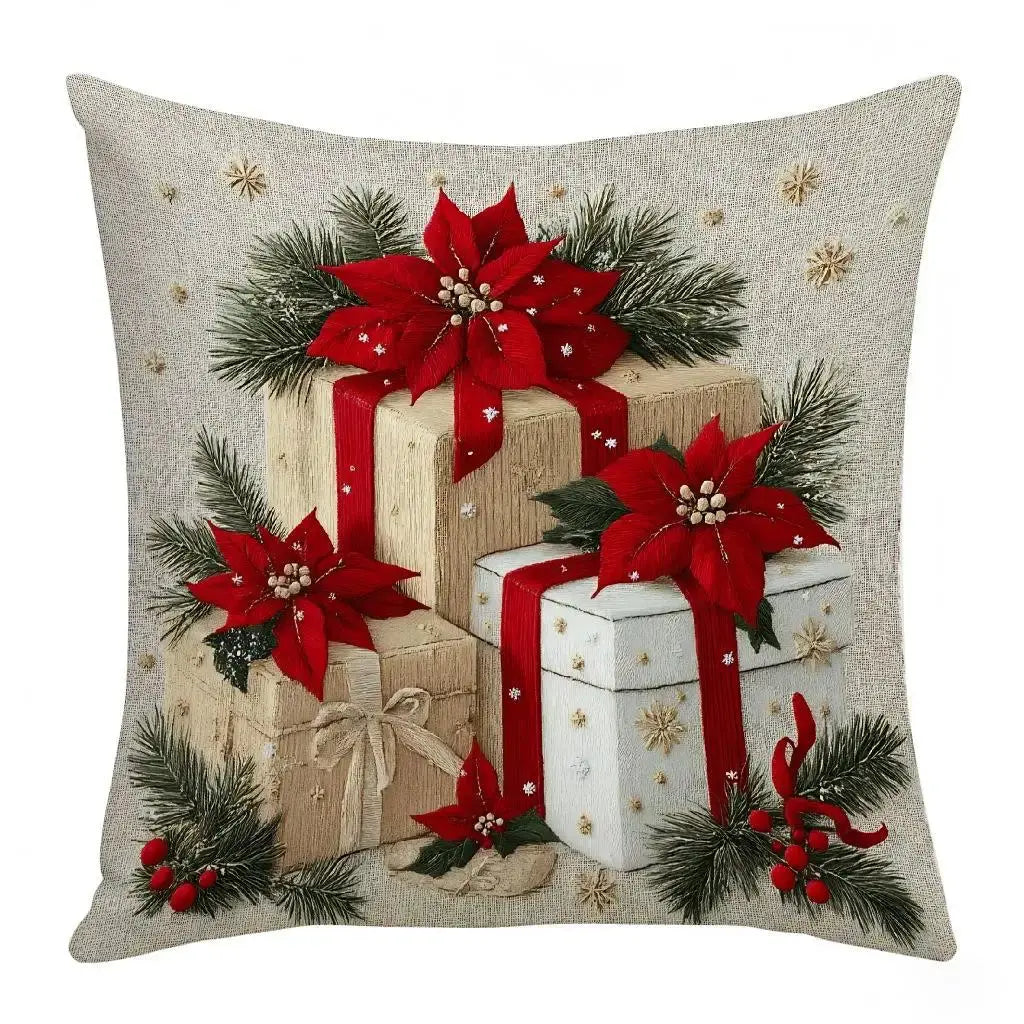 Housse de coussin festif avec fleurs et nœuds rouge Fééries Mancelya