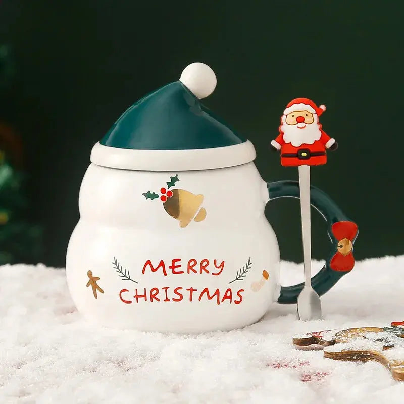 Mug de Noël en céramique avec couvercle et cuillère style nordique Fééries Mancelya