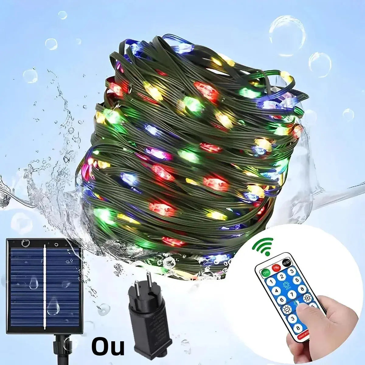 Guirlande lumineuse LED solaire & secteur – étanche avec télécommande Fééries Mancelya