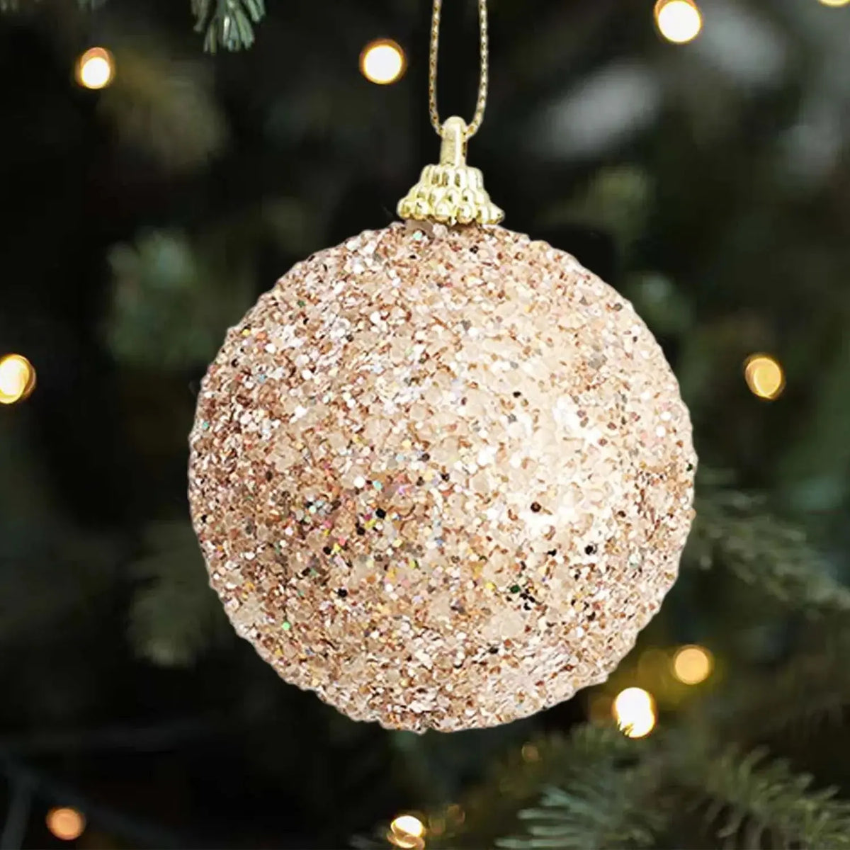 Grandes boules de Noël scintillantes– Or/Champagne(lot de 6) Fééries Mancelya