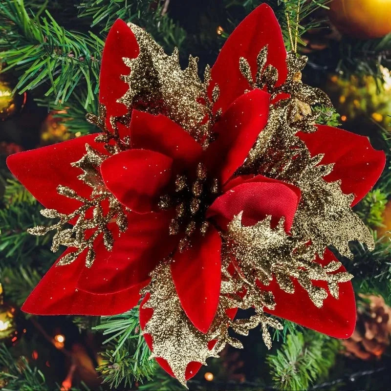 Fleurs de Noël artificielles pailletées