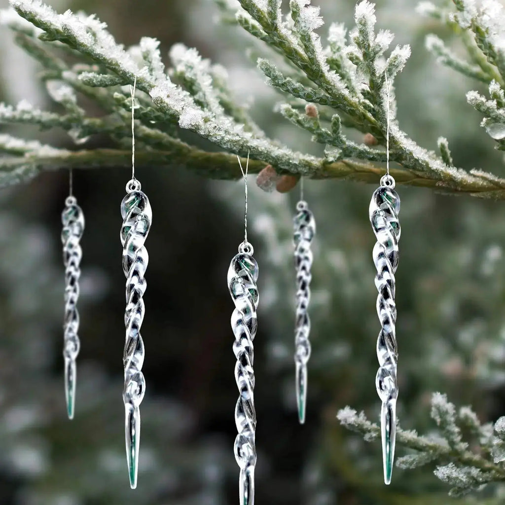 Ornements de noël glaçons torsadés en cristal transparent Fééries Mancelya