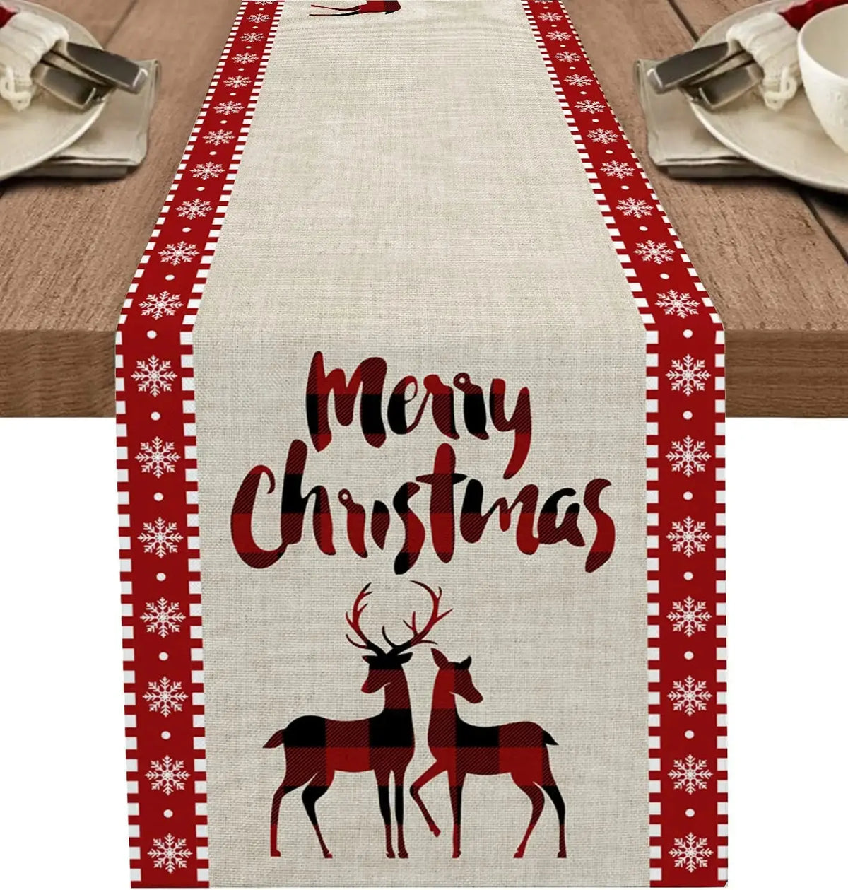 Chemin de table de Noël en lin Fééries Mancelya