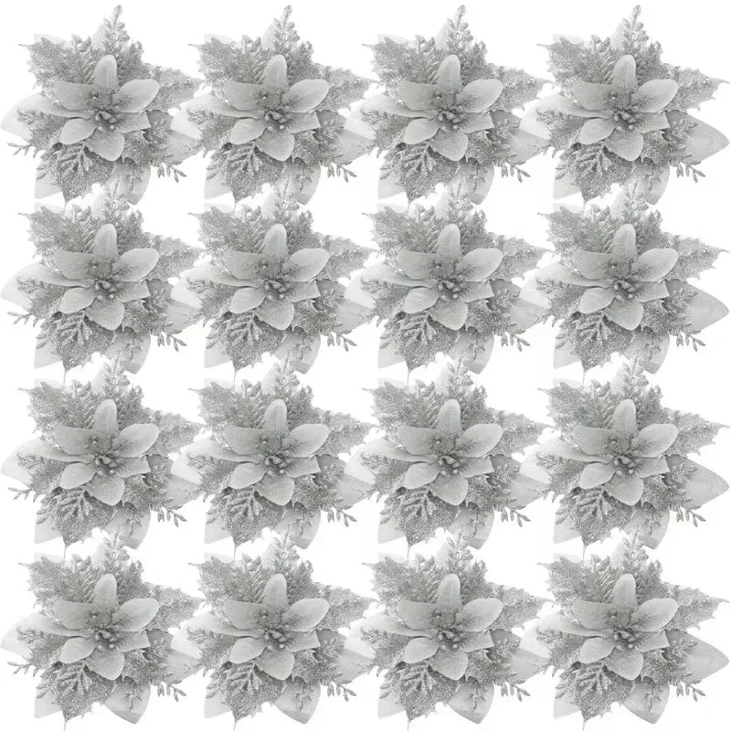 Fleurs de Noël artificielles pailletées