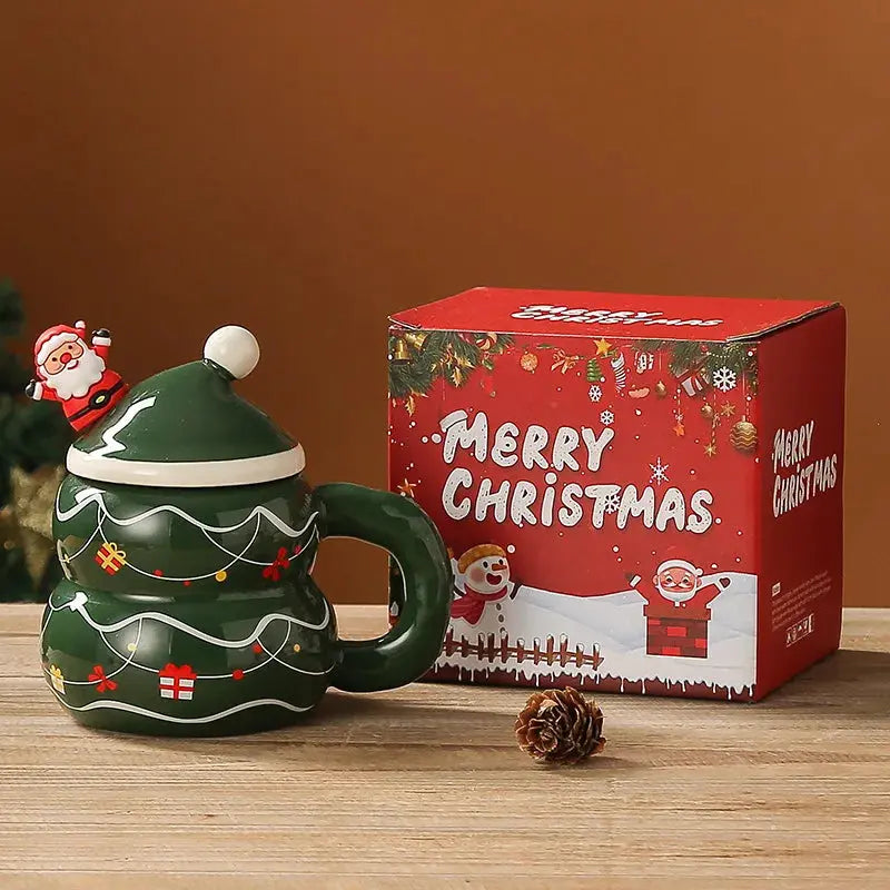 Tasse de Noël en céramique avec couvercle et cuillère Fééries Mancelya