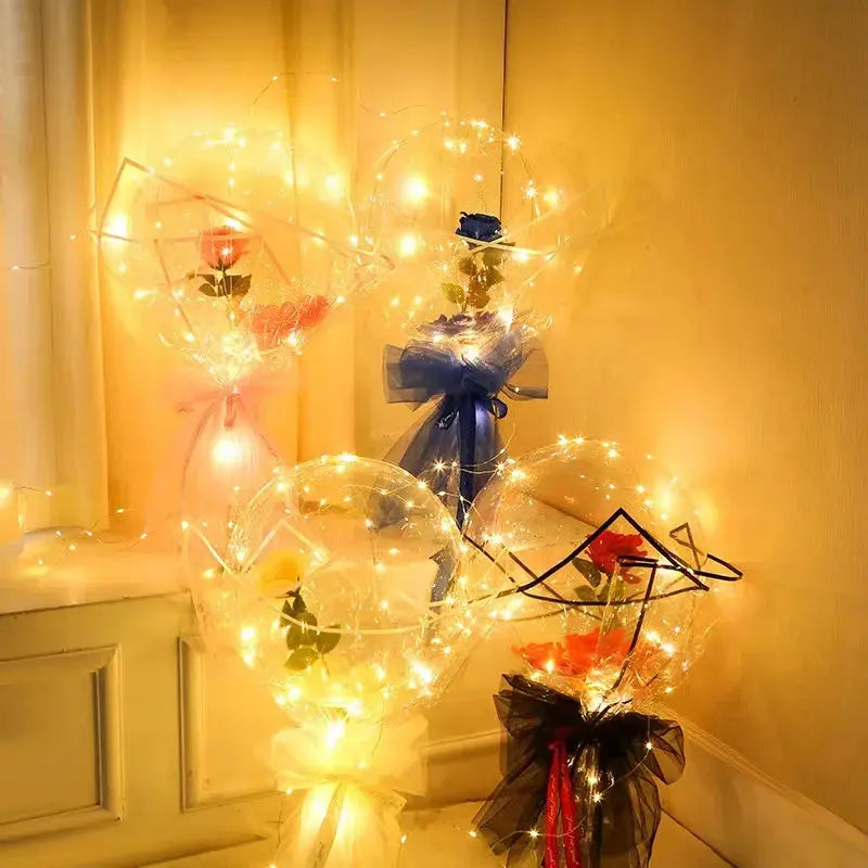 Bouquet de roses lumineuses LED dans ballon transparent Fééries Mancelya