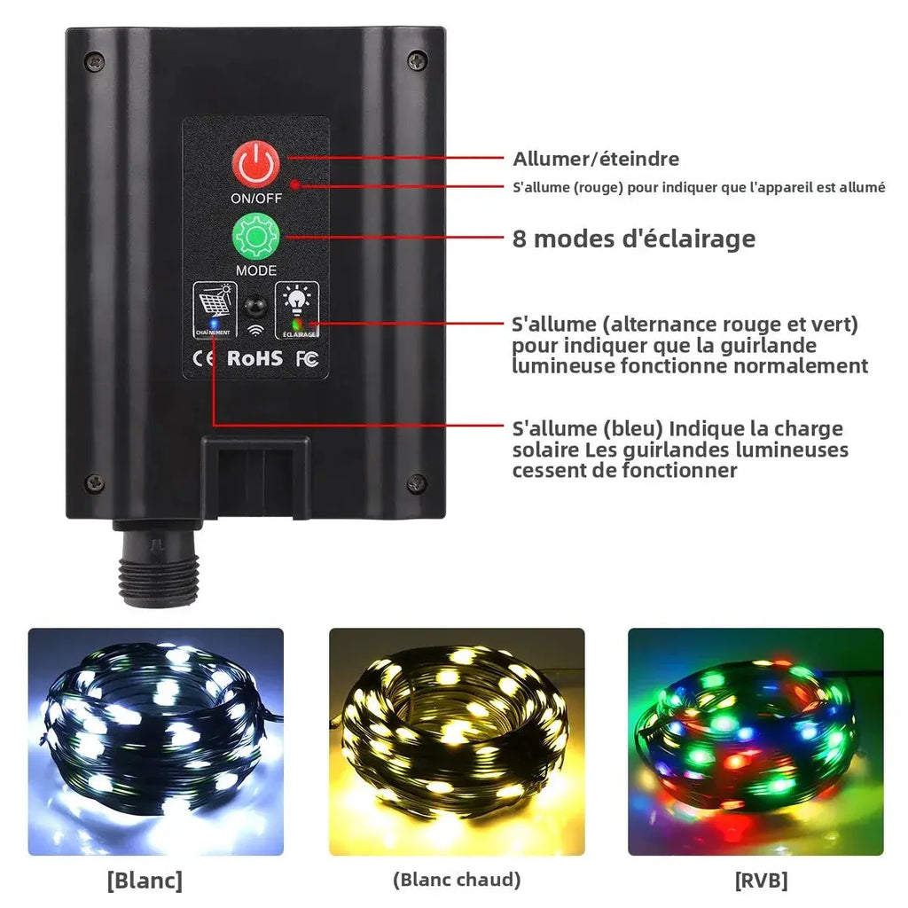 Guirlande lumineuse LED solaire & secteur – étanche avec télécommande Fééries Mancelya