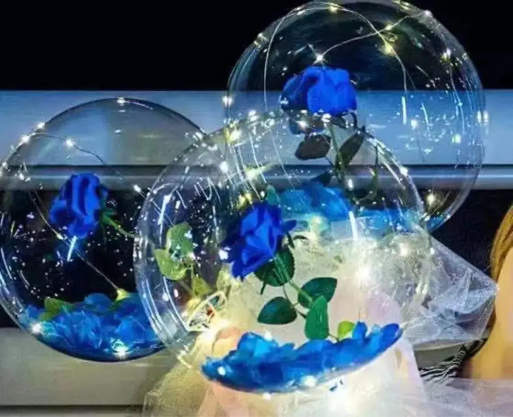 Bouquet de roses lumineuses LED dans ballon transparent Fééries Mancelya
