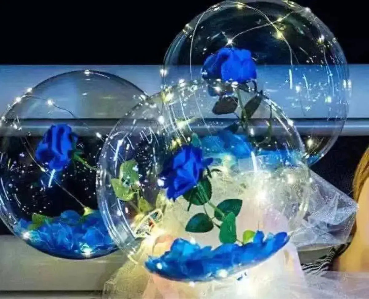 Bouquet de roses lumineuses LED dans ballon transparent Fééries Mancelya