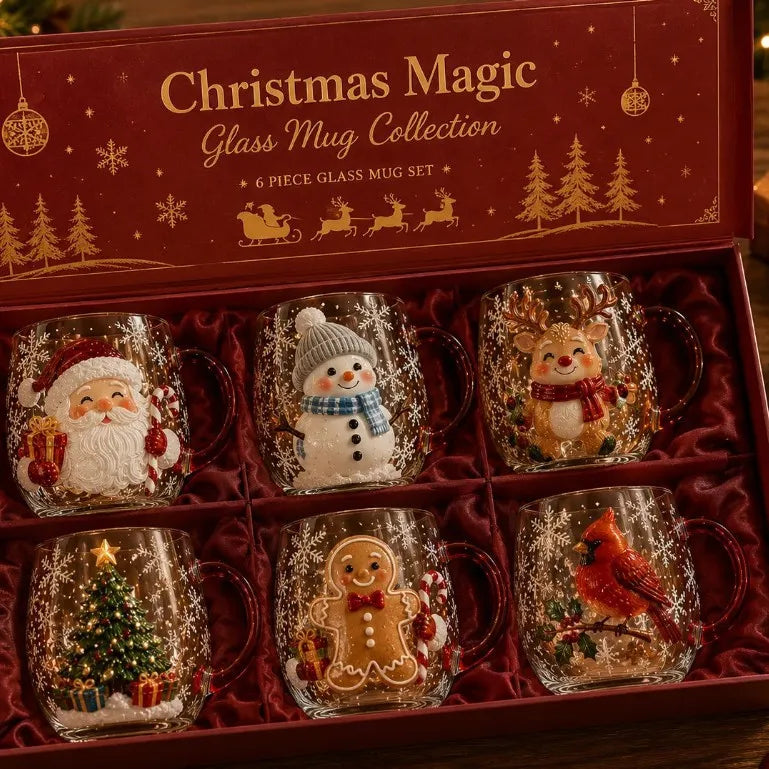Coffret de 6 tasses de Noël en verre – Christmas Magic