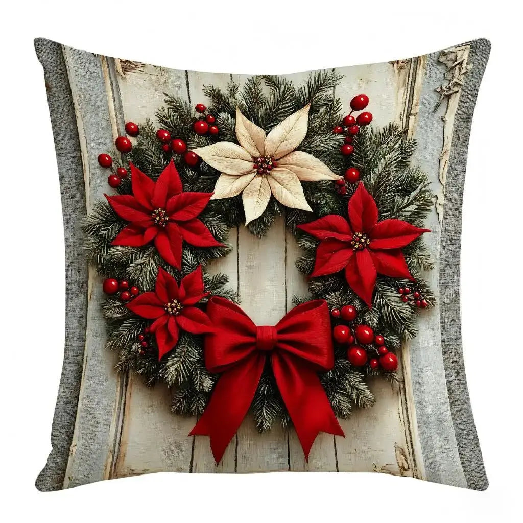 Housse de coussin festif avec fleurs et nœuds rouge Fééries Mancelya