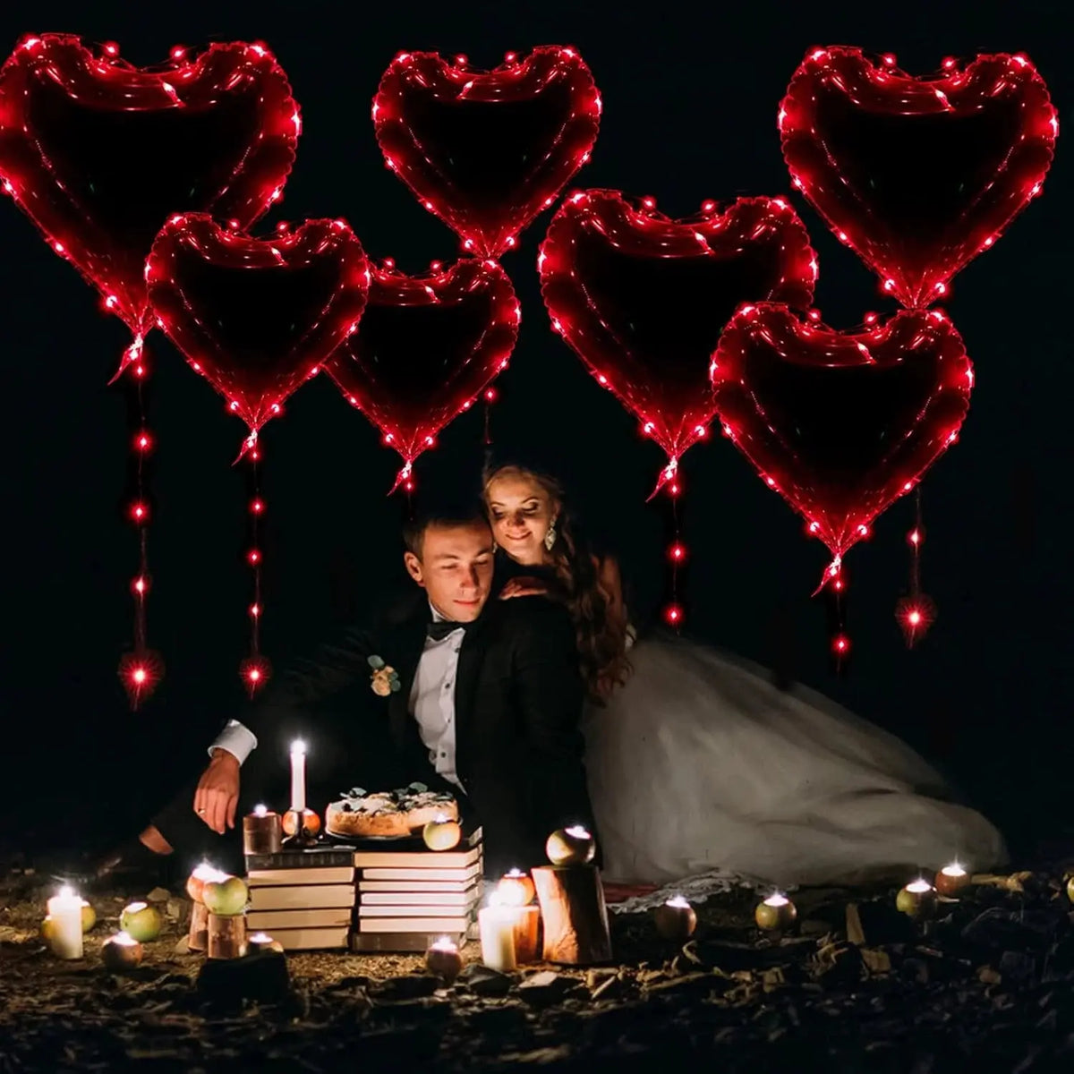 Ballons ondulés lumineux LED en forme de cœur Fééries Mancelya