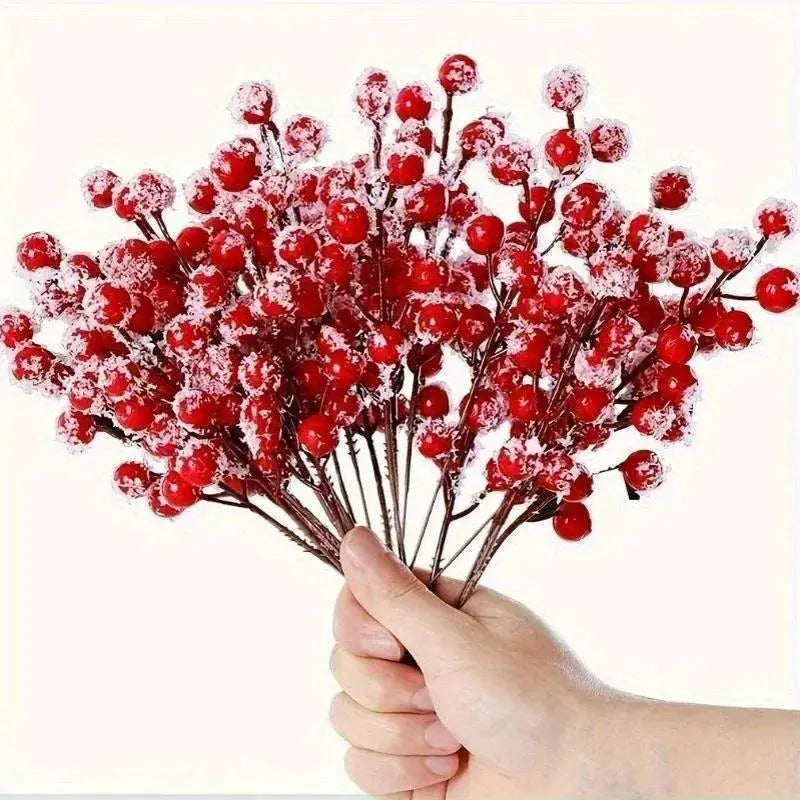 Bouquets de baies rouges artificielles enneigées Fééries Mancelya