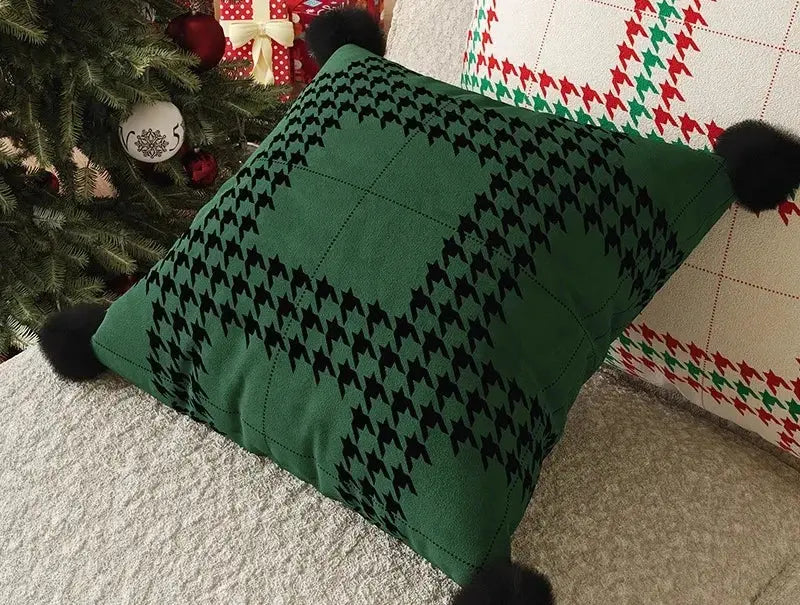 Housses de coussin imprimés avec pompons(lot de 2) Fééries Mancelya