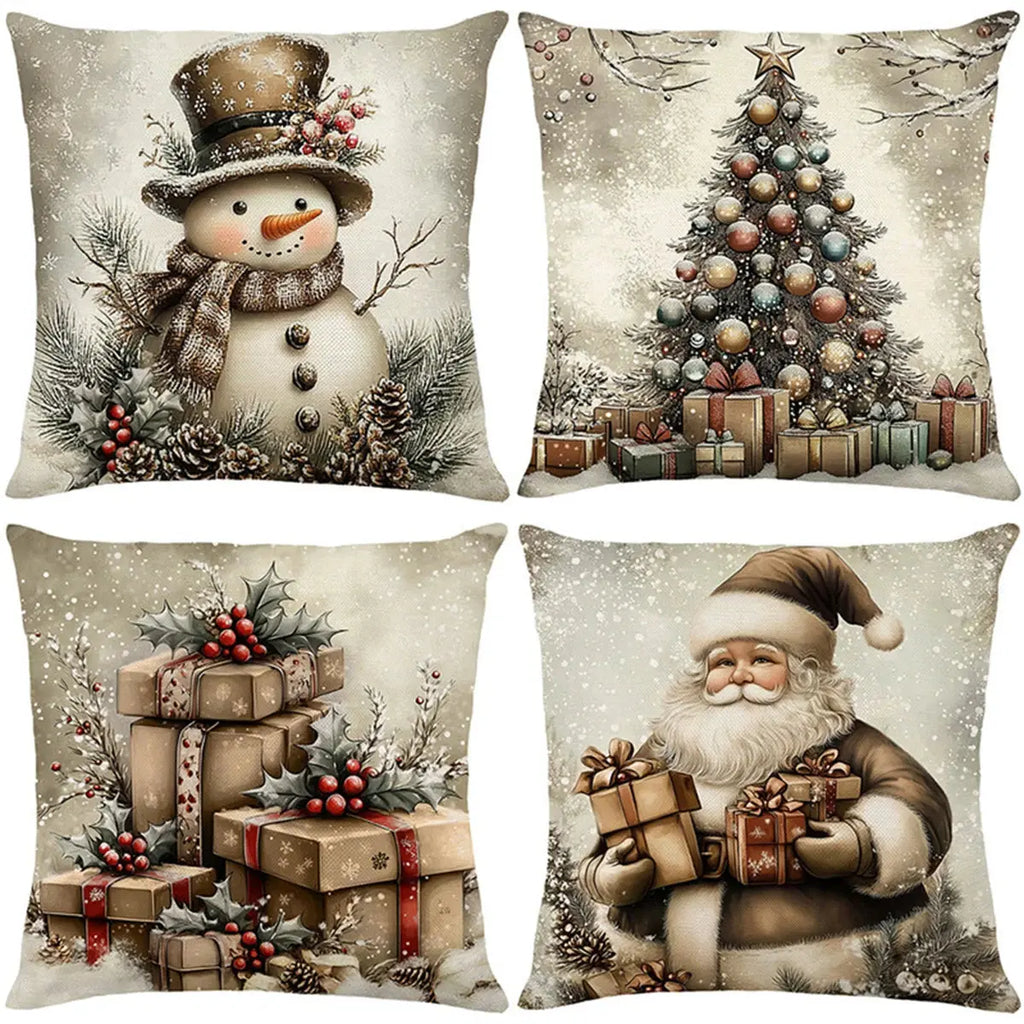 Housses de coussins noël en lin(lot de 4) Fééries Mancelya