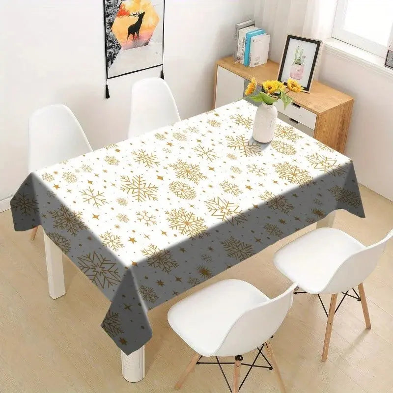 Nappe de table blanche flocons dorés Fééries Mancelya