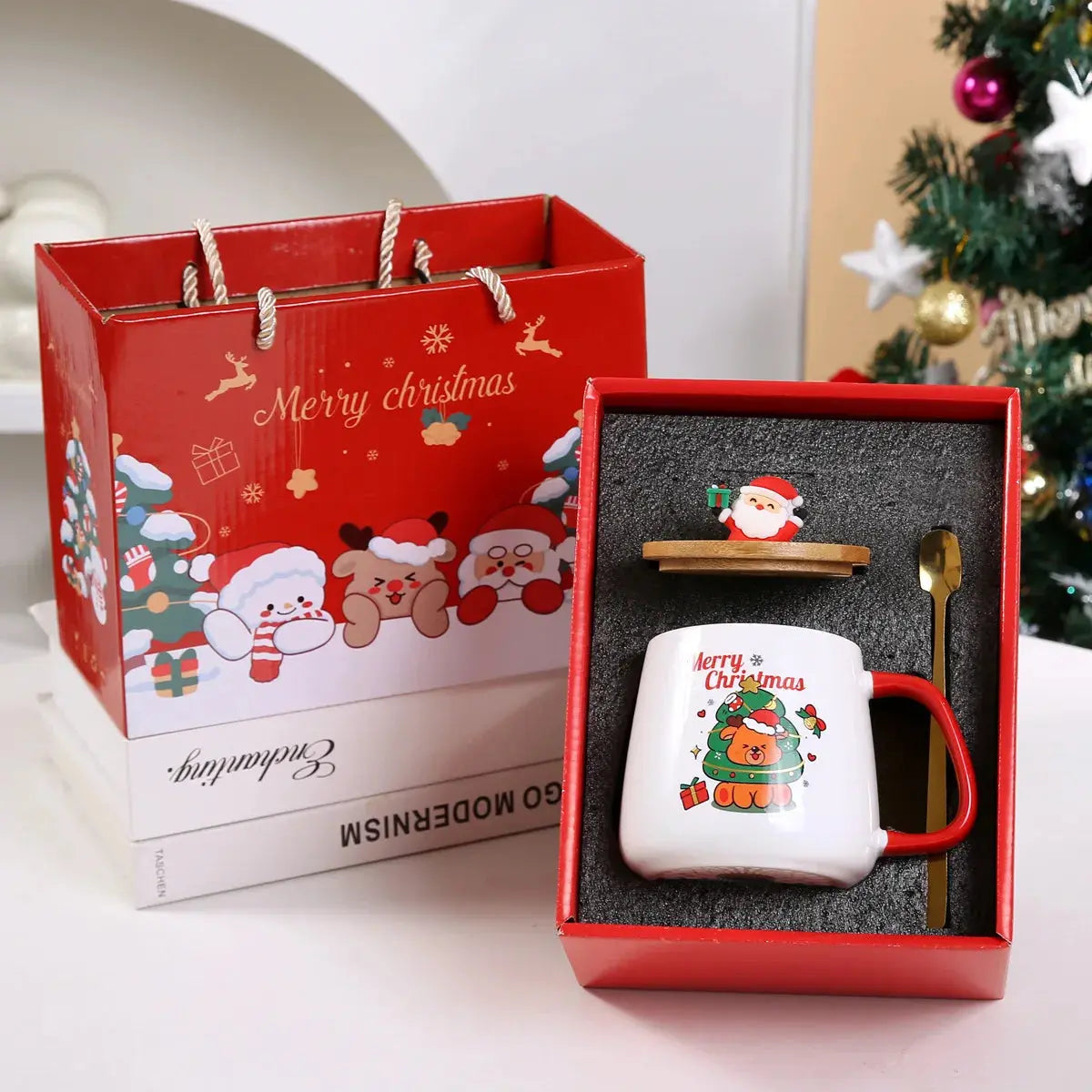 Kit cadeau de Noël – Mug chauffant avec couvercle & cuillère Fééries Mancelya