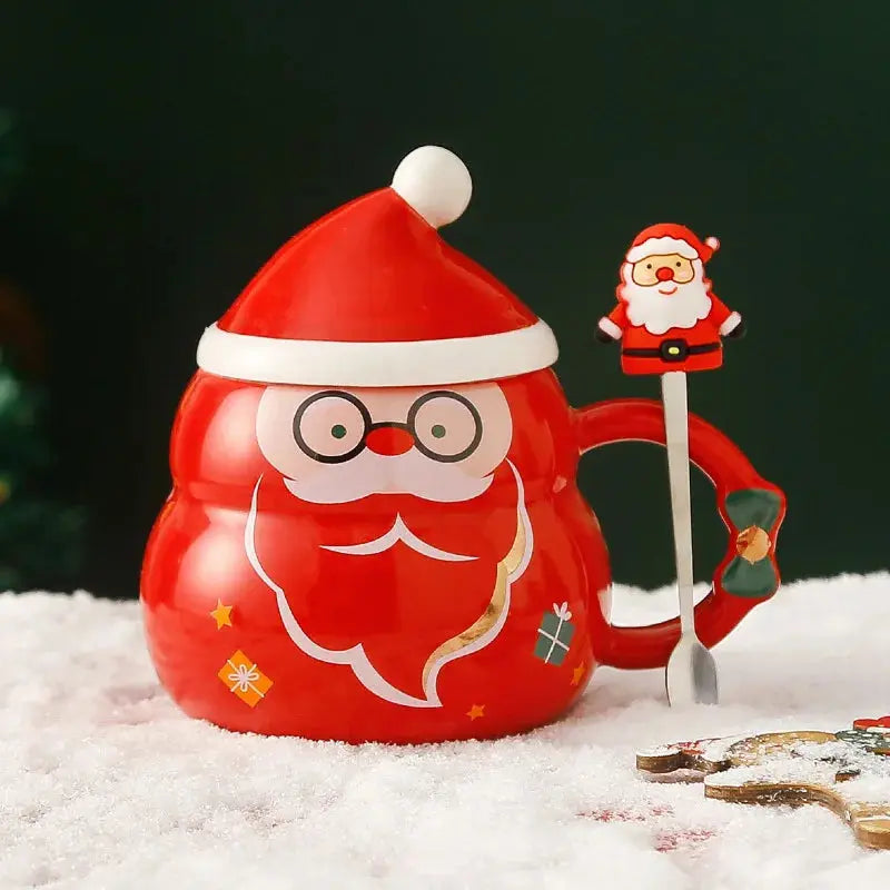Mug de Noël en céramique avec couvercle et cuillère style nordique Fééries Mancelya