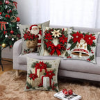 Housse de coussin festif avec fleurs et nœuds rouge Fééries Mancelya