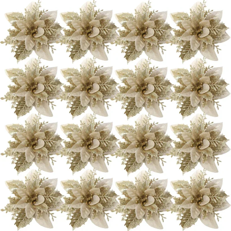 Fleurs de Noël artificielles pailletées