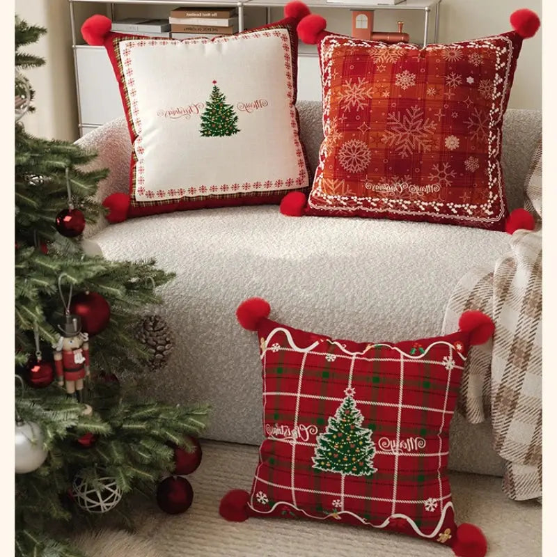 Housses de coussin imprimés avec pompons(lot de 2) Fééries Mancelya