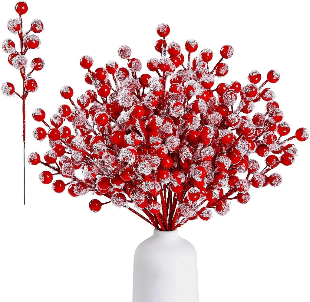 Bouquets de baies rouges artificielles enneigées Fééries Mancelya
