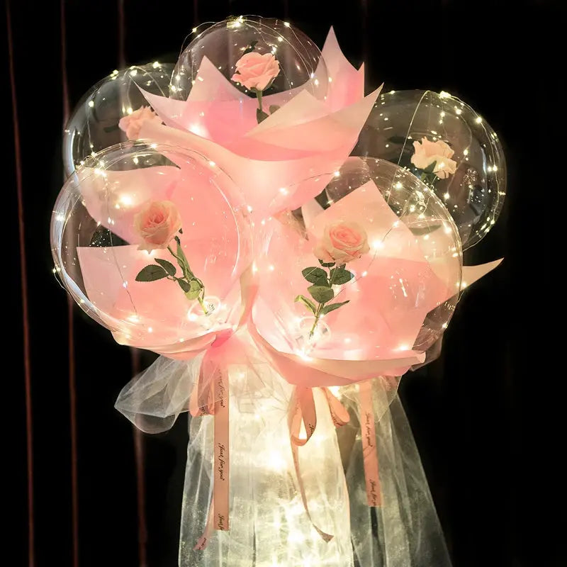 Bouquet de roses lumineuses LED dans ballon transparent Fééries Mancelya
